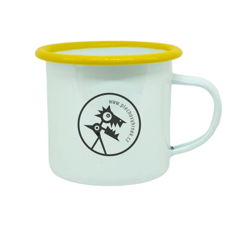 Plechový hrnek, žlutý lem, vlastní grafika