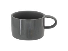 Makronka, šedá, keramický designový hrnek s bambusovým podtáckem