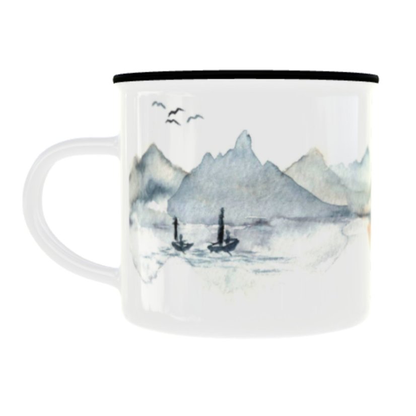 Plechový hrnek s grafikou – Hory 1