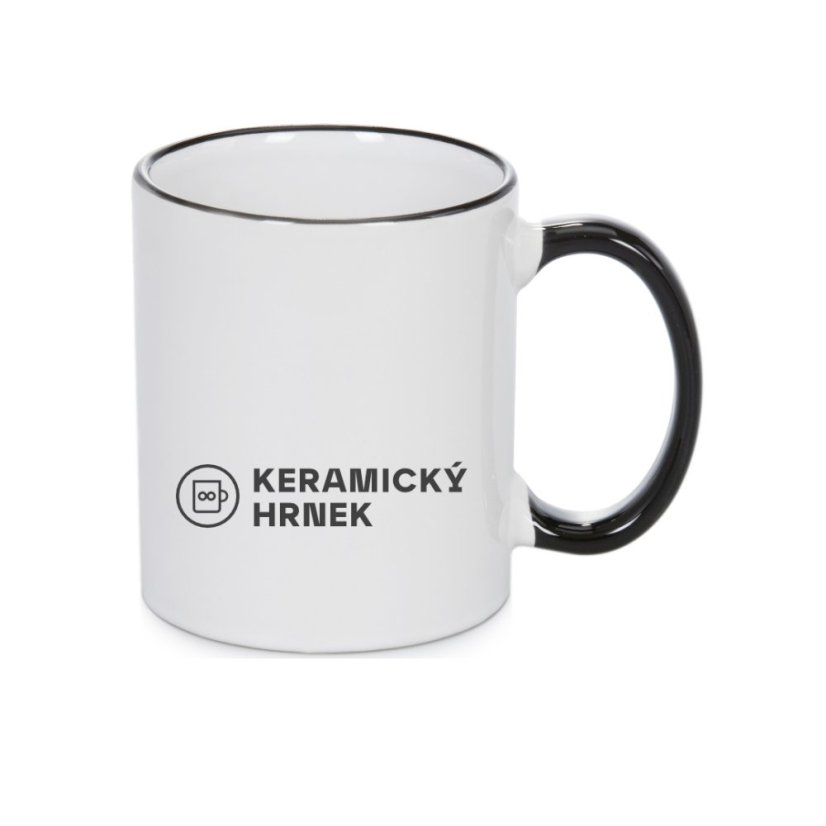 Keramický bílý hrnek 330ml, černé ouško, vlastní grafika