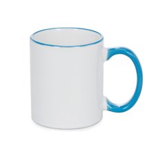 Keramický bílý hrnek 330ml, světlé modré ouško, vlastní grafika