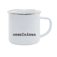 Plechový hrnek, stříbrný lem, vlastní grafika