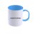 Plastový bílý hrnek s modrým uchem, vlastní grafika