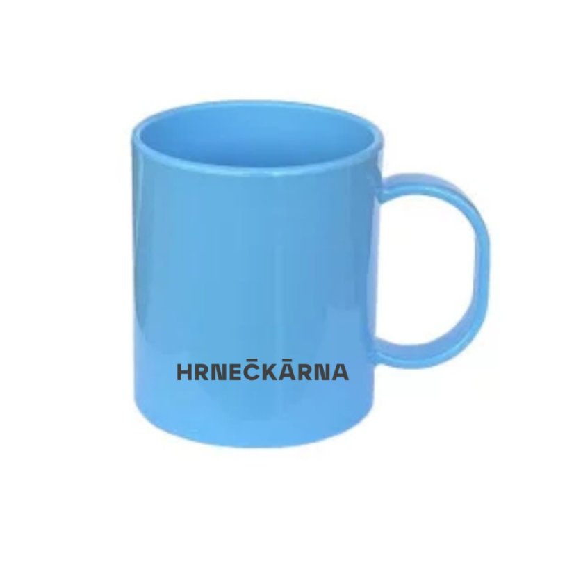 Plastový modrý hrnek, vlastní grafika