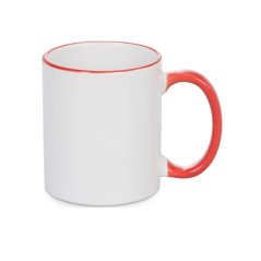 Keramický bílý hrnek 330ml, červené ouško, vlastní grafika