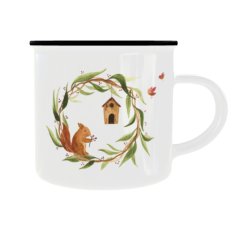 Plechový hrnek s grafikou – Veverka v lese