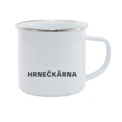 Plechový hrnek, stříbrný lem, vlastní grafika