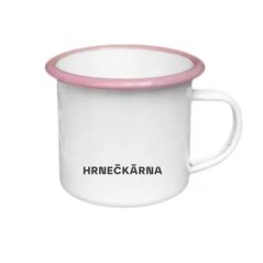 Plechový hrnek, růžový lem, vlastní grafika