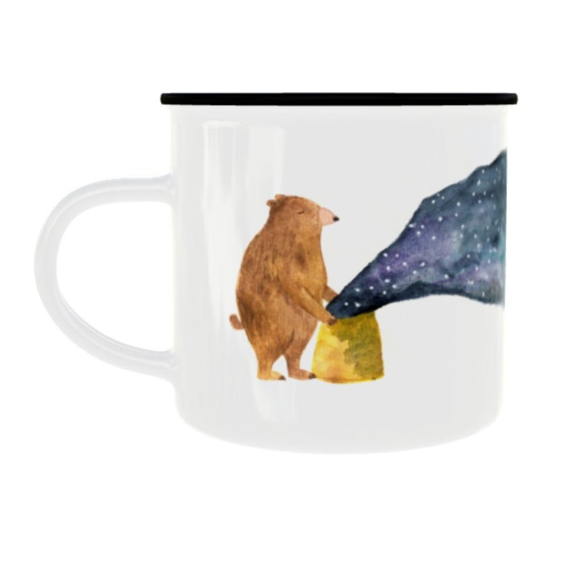 Plechový hrnek s grafikou – Medvěd a tma