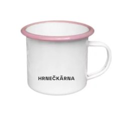 Plechový hrnek, růžový lem, vlastní grafika