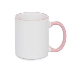 Keramický bílý hrnek 330ml, růžové ouško, vlastní grafika