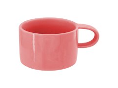 Makronka, růžová, keramický designový hrnek s bambusovým podtáckem