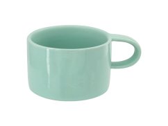 Makronka, zelená, keramický designový hrnek s bambusovým podtáckem