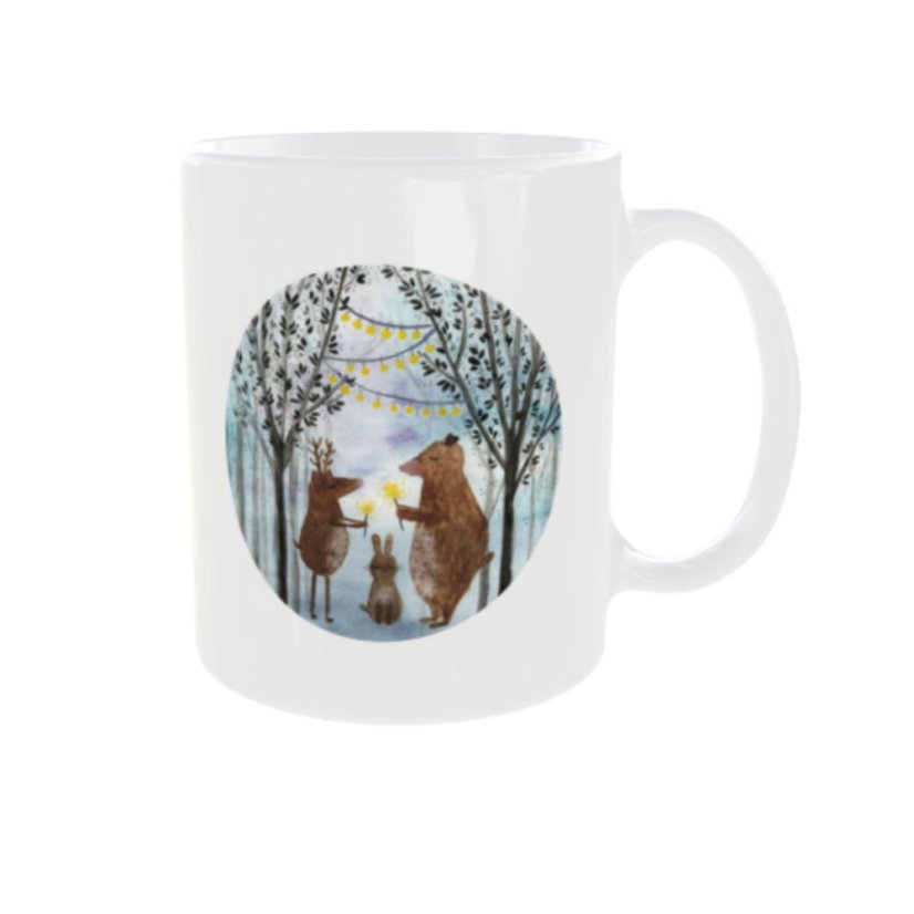 Keramický bílý hrnek - motiv les3