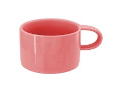 Makronka, růžová, keramický designový hrnek s bambusovým podtáckem