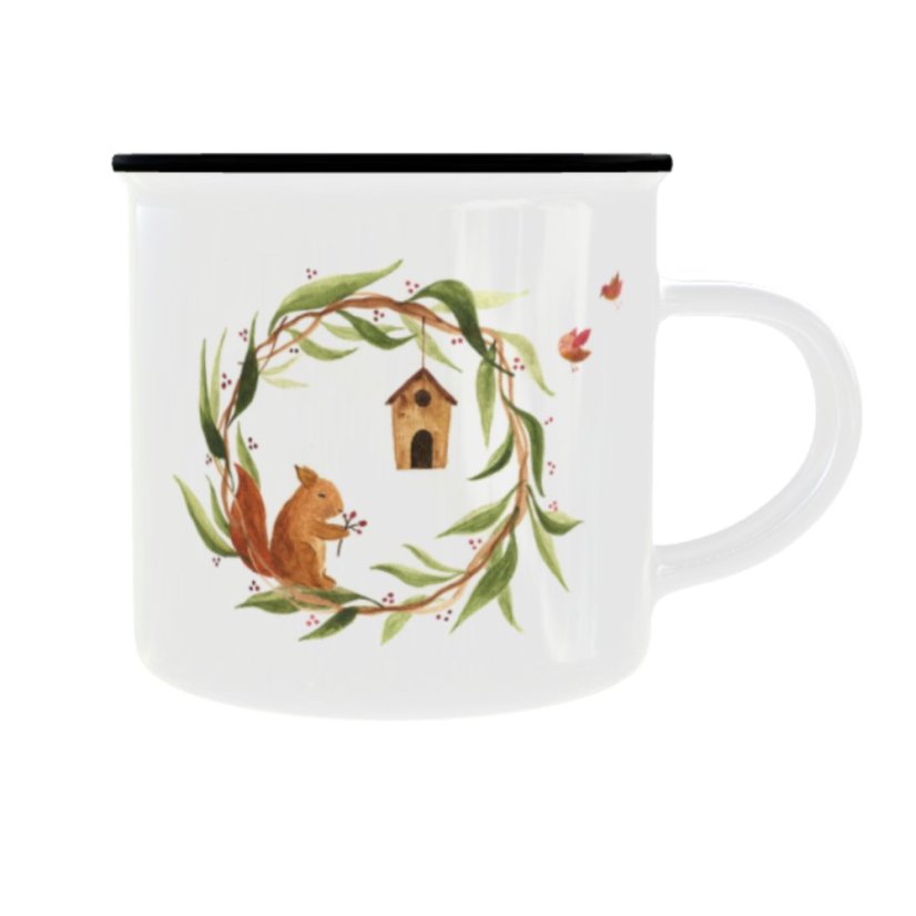 Plechový hrnek s grafikou – Veverka v lese Plechový hrnek s grafikou – Veverka v lese