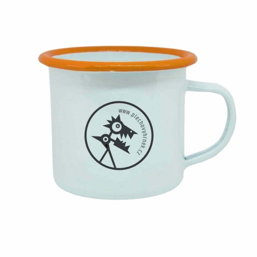 Plechový hrnek, oranžový lem, vlastní grafika